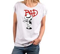 MAKAYA Camiseta para Mujer Manga Corta Casual - Jackson The Bad Dog - Blanco Talla Grande S