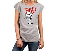 MAKAYA Camiseta para Mujer Manga Corta Casual - Jackson The Bad Dog - Gris Claro Talla Grande S