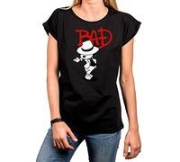 MAKAYA Camiseta para Mujer Manga Corta Casual - Jackson The Bad Dog - Negro Talla Grande XXL