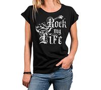 MAKAYA Camiseta Túnica Mujer Verano Estilo Vintage - Banda de Rock Rock My Life” con Estampado de Guitarra - Talla Grande Oversize T-Shirt Negra XXL