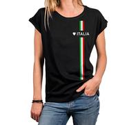 MAKAYA Camisetas con Bandera Italiana para Mujer Manga Corta T-Shirt Logo Love Italia Corazon Italy Top Negra XS