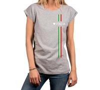 MAKAYA Camisetas con Bandera Italiana para Mujer Manga Corta T-Shirt Logo Love Italia Corazon Italy Top Gris Claro XS