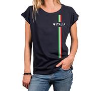 MAKAYA Camisetas con Bandera Italiana para Mujer Manga Corta T-Shirt Logo Love Italia Corazon Italy Top Azul S