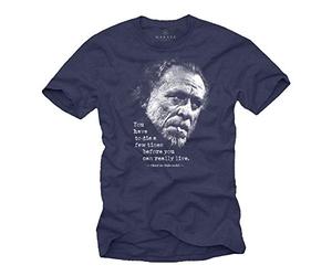 MAKAYA Camisetas con Frases Divertidas - Charles Bukowski poemas - Regalos para Hombres Azul XL