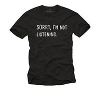MAKAYA Camisetas con Mensajes Divertidos - Sorry I'm Not Listening - Negras XXL
