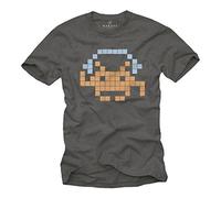 MAKAYA Camisetas Frikis Hombre - Vintage Space Invaders - Regalo Geek T-Shirt Gris S