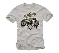 MAKAYA Camisetas Motorcycles Vintage - T-Shirt Moto CB 750 - Ropa Cafe Racer Gris XL