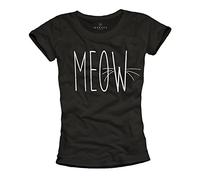 MAKAYA Camisetas Mujer Gatos - Meow - Negras S