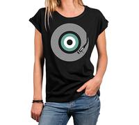 MAKAYA Camisetas Mujer Vinilo Diseños Unicos Vintage Top Fiseta Dibujo Musica DJ T-Shirt Negra Talla Grande S