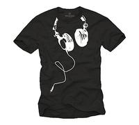 MAKAYA Camisetas Negras Hombre con Manga Corta - DJ Auriculares - M