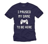 MAKAYA Gaming T-Shirt - I Paused my Game to be Here - Camiseta Informatio Regalos Frikis para Hombre Azul XXL