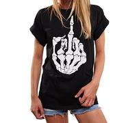 MAKAYA Oversize Top Talla Grande Manga Corta - Skull Dedo Finger Calavera - Camiesta Punk Rock Mujer Negro XXXL