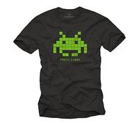 MAKAYA Regalos Frikis - Old School Gamer T-Shirt Space Invaders - Camiseta Hombre Negro M