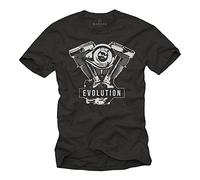 MAKAYA Ropa Moto Hombre - Evolution - Camiseta Motera T-Shirt Evolucion Motor Davidson Negro XXXL