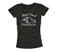 MAKAYA Ropa rockera Mujer - Camiseta Negra Estampada Hot Rod - M
