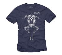 MAKAYA T-Shirt Cafe Racer - Boxer Twin R100 - Camiseta Moto Hombre Custom Motorcycle Azul XL