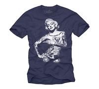 MAKAYA T-Shirt Tatouage Sexy Mujer Camiseta Rockabilly Pin Up Tattoo - Azul L