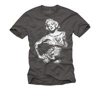 MAKAYA T-Shirt Tatouage Sexy Mujer Camiseta Rockabilly Pin Up Tattoo - Gris M