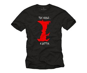MAKAYA This World is Rotten T Shirt - Camiseta Hombre Death Notes Ryuk Shinigami Negra L