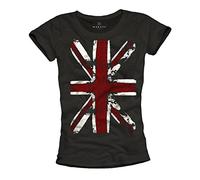 MAKAYA Union Jack - Camiseta con Bandera de Inglaterra para Mujer - Negra S