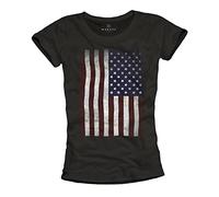 MAKAYA USA - Camiseta con Bandera Americana para Mujer - Negra L