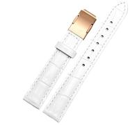 MAKAZHZZRM Correa de reloj de cuero genuino compatible Fit For Casio Sheen Series She-50a0/5018 5012 5023, correa de reloj for mujer Fit For hebilla plegable de 16 mm.(White-rose gold,18mm)