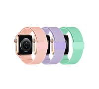 MAKCPOIMER Paquete de 3 correas elásticas de nailon compatibles con Apple Watch de 38 mm, 40 mm, 41 mm y 42 mm, 44 mm, 45 mm, hebilla magnética, correa de nailon elástica ajustable de repuesto para