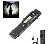 MAKDAK Linterna EDC Táctica Recargable - Pantalla Digital de Altos Lúmenes, Luz de Bolsillo, 5+4 Modos con LEDs UV Rojo y Blanco, Acero Inoxidable e IPX4 para Uso Diario, Camping, Emergencia