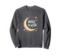 Make A Wish Whimsical Moon Stars Night Sky, cumpleañera Sudadera, Unisex para Adultos, Jaspeado Oscuro, L