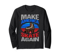 Make America Skate Again Retro Rollerskates Patinaje Divertido Cita Manga Larga