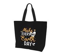 Make Everyday Earth Day Save The Planet Bolso de lona ligero para mujer, bolsa de compras reutilizable, color negro