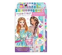 Make It Real - Bloc de dibujo de diseño de moda creativa y radiante con esténciles y pegatinas para fomentar la creatividad - Cuaderno para colorear y crear artesanías y manualidades infantiles - Regalos para niñas