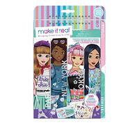 Make It Real - Bloc de dibujo de diseño de moda inspirado en el estilo de ciudad, con esténciles y pegatinas para fomentar la creatividad - Cuaderno para colorear y crear artesanías y manualidades infantiles - Regalos para niñas