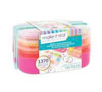 Make It Real - Maletín de Joyería Kit Pulseras | Abalorios para Hacer Pulseras Niña | Regalo Niñas 8 Años | Manualidades Niña 8 Años con 1370 Cuentas y Hilos de Colores
