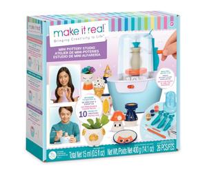 Make It Real: Mini Pottery Studio - Kit de cerámica de 26 piezas, arcilla seca al aire libre de desorden, 10 proyectos, preadolescentes, niñas y niños a partir de 8 años