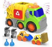 MAKE KIDS SMILE BUBBLE FUN Camión de basura para niños de 1, 2 y 3 años, 9 en 1, camión de basura, autos de juguete para bebés con luz de sonido para niños pequeños de 1 a 3 años, regalo de cumpleaños
