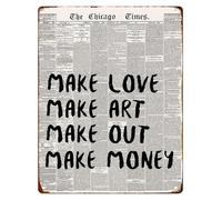 Make Love Make Humorous Metal Sign Newspaper Design for Living Room Bedroom Kitchen Wall Art Trendy Decor 8 X 12 in