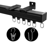 MaKefeile Riel de cortina de techo, separador de espacios, barra de separación de privacidad, resistente, para autocaravana, ducha, exterior, juego de clips, color negro, 0,9-2,7 m