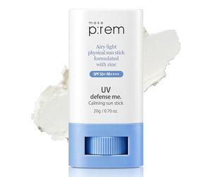 MAKEPREM UVA UVB Defense Me Calming Sun Stick Sunblock SPF 50+ P 0.7 Oz VEGAN Sensitive Oily Acne-Prone Skin Reef-Safe Mineral Sunscreen Non-Nano No Chemical UV Protection Non-Greasy Sticky Kids