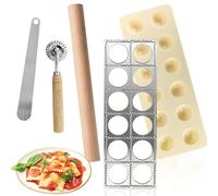 Maker de 5 piezas para raviolis con 12 agujeros, aleación de aluminio, molde de tortellini, juego de cuchillos para raviolis, molde de rueda de pasta, molde para hacer raviolis, bolas de masa