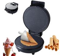 Maker de cono de waffle, fabricante de tazones de helados con control de dorado y placas antiadherentes, prensa de cono eléctrico de 7.5 ", kit esencial de fiesta de verano