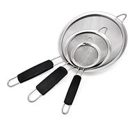 Makerstep - Juego de 3 coladores de malla fina de acero inoxidable, tamiz de alambre con mango aislado, utensilios de cocina, de 8,6 cm, 14 cm y 20 cm