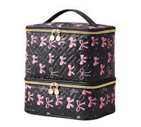 Makeup And Nail Organizer - Storage Tool Box 24.5x24.5x20cm, Black Bow Accent | Nail Box Holder Case, Manicure Pedicure Hair Art Beauty Care Equipment Home Salon Travel Compact Functional Organizer Ba