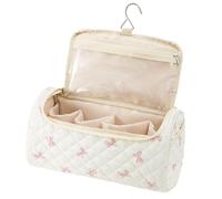 Makeup Bag - Cotton+Polyester, 12.6x6.5x6.5in Quilted Organizer Large-Capacity Storage | Portable Hanging Travel Cosmetic Bag, Hair Tool Storage Case For Brushes, Straighteners, Curlers, Toiletries