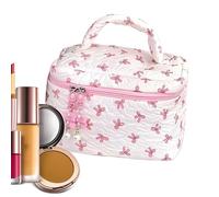 Makeup Bag, Cute Bow Pouch, 8.86x5.91in Reusable Storage Organizer, Quilted Large Capacity Design, Aesthetic Cosmetic Case for Women, Toiletries, Traveling