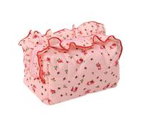 Makeup Bag, Floral Storage Purse, Stylish Makeup Organizer, Portable Travel Makeup Pouch, Makeup Bag for Travel, Ruffled Makeup Pouch for Women, Stylish Travel, 4.33x3.94 Inches