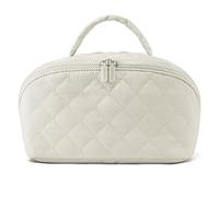 Makeup Bag for Woman, Expandable Makeup Bag, Travel Makeup Bags for Woman Fashion, Pouch Open Flat Small Toiletry Bags, with Handle Brush Compartment, 6 Color (White)