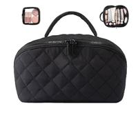 Makeup Bag for Woman, Expandable Makeup Bag, Travel Makeup Bags for Woman Fashion, Pouch Open Flat Small Toiletry Bags, with Handle Brush Compartment, 6 Color (Black)