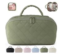 Makeup Bag for Woman, Expandable Makeup Bag, Travel Makeup Bags for Woman Fashion, Pouch Open Flat Small Toiletry Bags, with Handle Brush Compartment, 6 Color (Green)