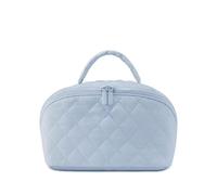 Makeup Bag for Women, 180° Lay-Flat Large Puffy Makeup Organizer, Water-Resistant Festivalment Cosmetic Case with Handle Brush Compartment (Blue)